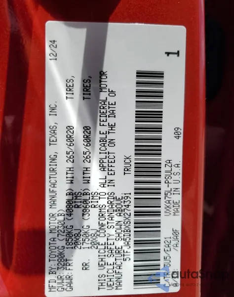 2025 Toyota Tundra Crewmax Limited z USA, uszkodzony, nr VIN 5TFJA5DBXSX274391